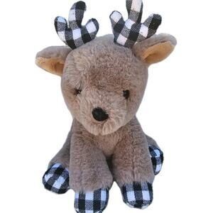Christmas Plush Reindeer Moose Black White Buffalo Plaid Antlers Hooves Aurora